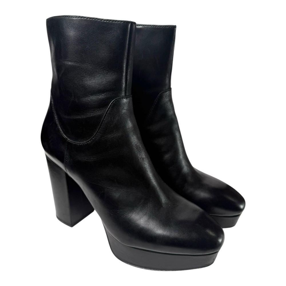 Ash Black Leather Platform Heeled Ankle Boots